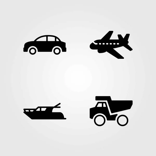 Icone vettoriali di trasporto impostate. auto, dumper e velivolo — Vettoriale Stock