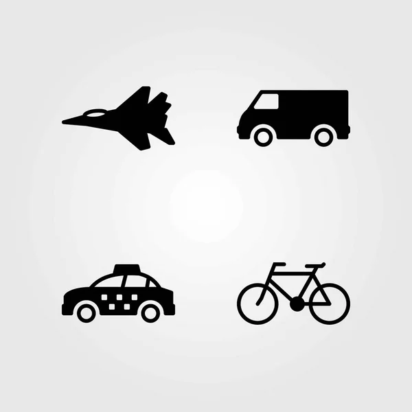 Conjunto de iconos vectoriales de transporte. camión, bicicleta y taxi — Vector de stock