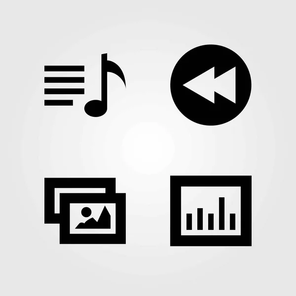 Conjunto de ícones vetoriais multimídia. playlist, análise e rebobinagem — Vetor de Stock