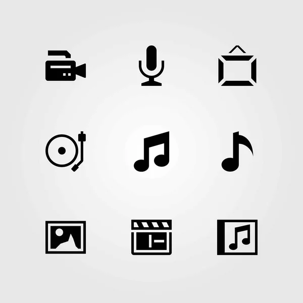 Multimedia vector icons set. Compact disk, Filmklapper en draaitafel — Stockvector