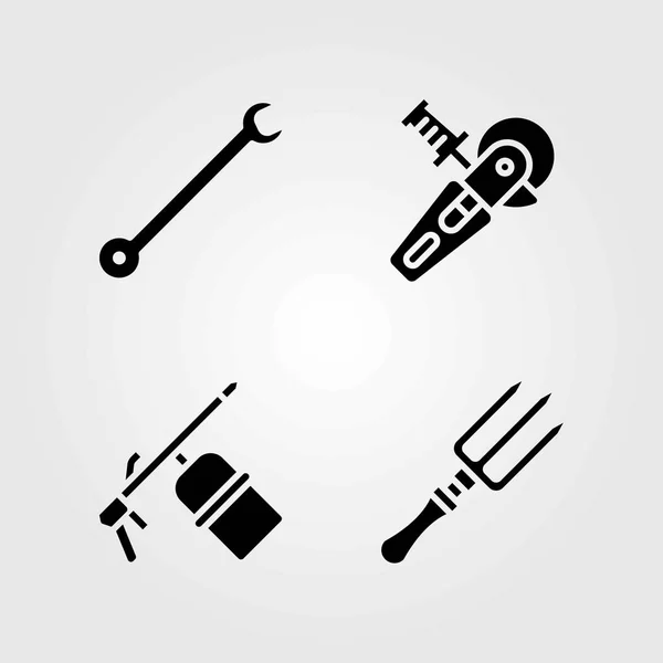 Tools vector icons set. power saw, spanner and fork — Stock Vector