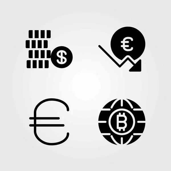 Набор векторных значков банка. доллар, монета и евро — стоковый вектор