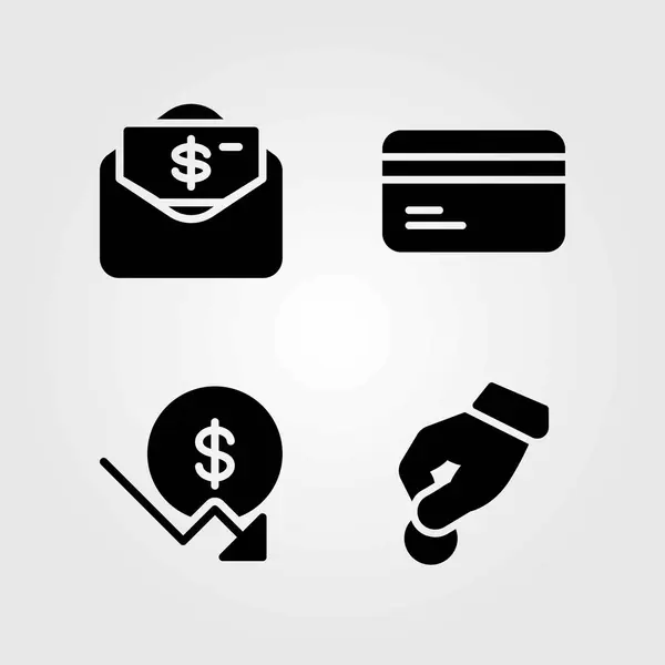 Banka vektorové ikony nastavit. kreditní karta, dolar a darovat — Stockový vektor