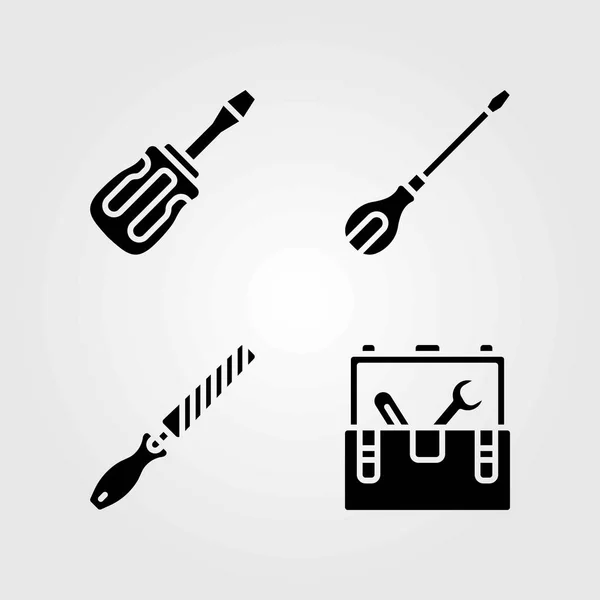 Tools vector icons set. screwdriver, tool box and chisel — Stock Vector