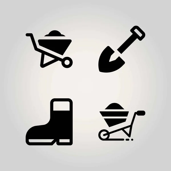 Conjunto de ícones vetoriais de agricultura. carrinho de mão, bota e pá —  Vetores de Stock