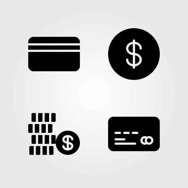 Bank vector icons set. credit card, dollar coin and coin — Stock Vector