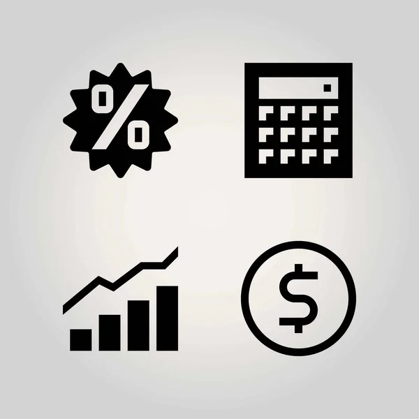 Technologia wektor zestaw ikon. monet, kalkulator, analizy i Dolar — Wektor stockowy