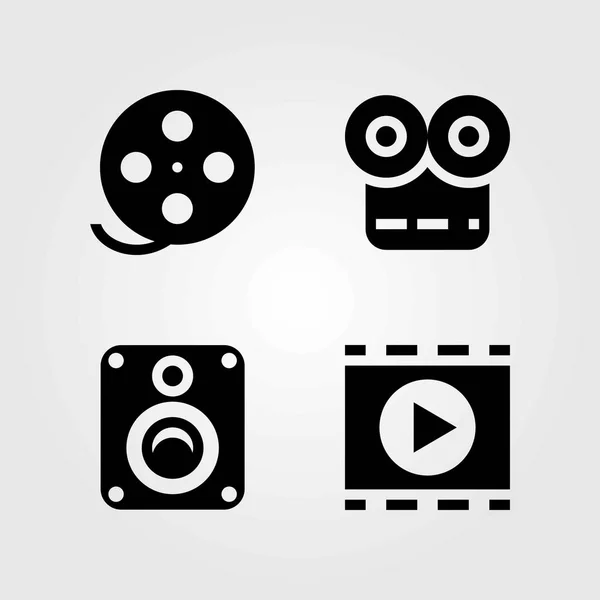 Multimediální vektorové ikony nastavit. filmové role, přehrávač filmů a reproduktor — Stockový vektor