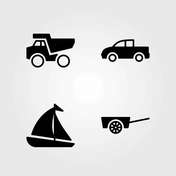 Conjunto de iconos vectoriales de transporte. recogida, carro y camión — Vector de stock