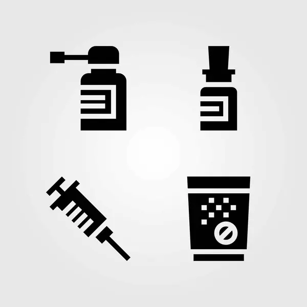 Medizinische Vektorsymbole gesetzt. Spritze, Medizin und Spray — Stockvektor
