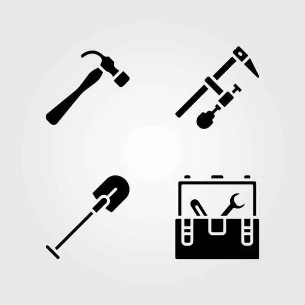 Набор векторных значков инструментов. лопата, зажим и молоток — стоковый вектор