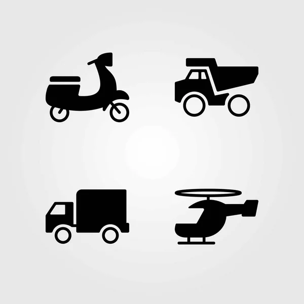 Conjunto de iconos vectoriales de transporte. helicóptero, camión y moto — Archivo Imágenes Vectoriales