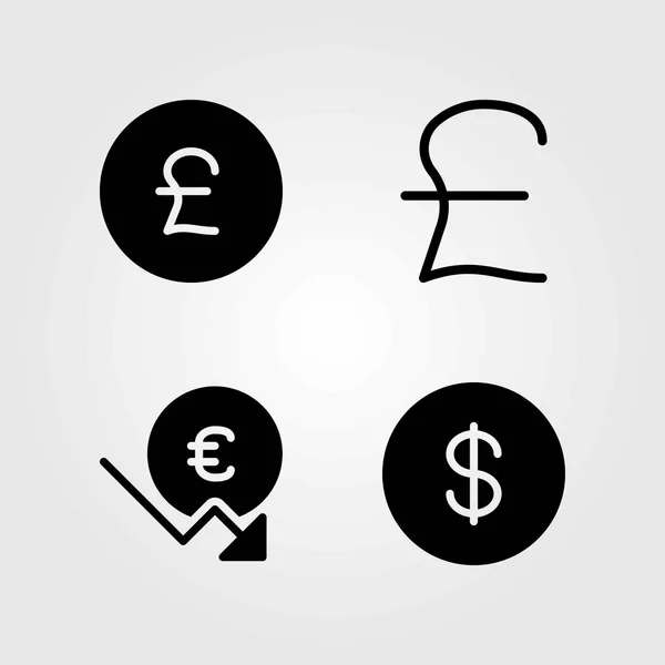 Geld vector icons set. euro, pond en dollar munt — Stockvector