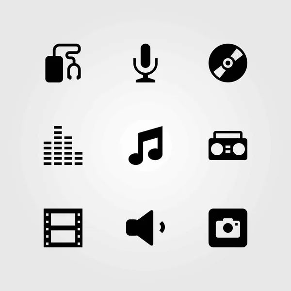 Multimedia-Vektorsymbole gesetzt. Mikrofon, Lautstärke und Boombox — Stockvektor