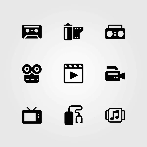 Conjunto de iconos vectoriales tecnológicos. cassette, boombox y televisión — Vector de stock