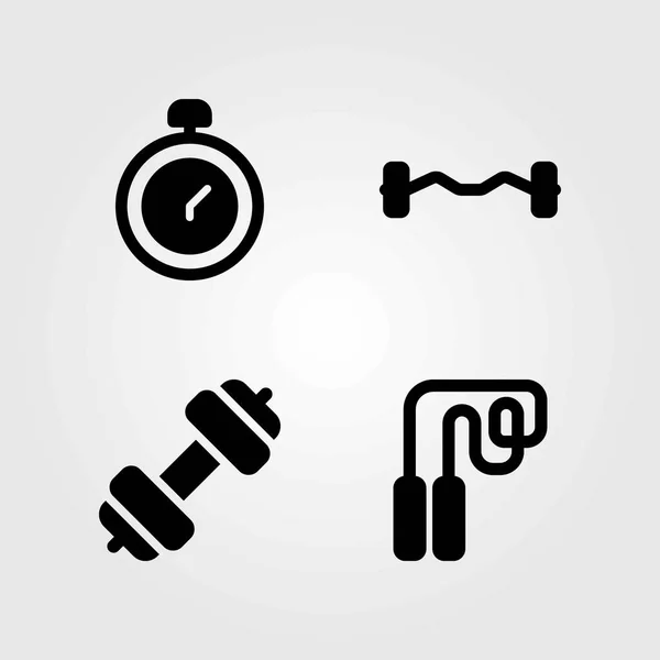Fitness vector icons set. skipping, chronometer and dumbbell — Stock Vector