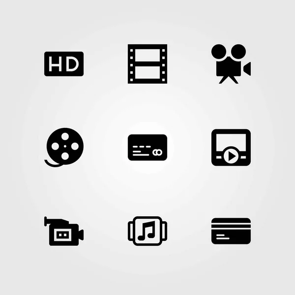 Icone vettoriali tecnologiche impostate. lettore musicale, videocamera e lettore di film — Vettoriale Stock