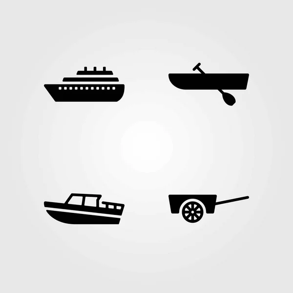 Dopravní vektorové ikony nastavit. veslování, loď a košík — Stockový vektor