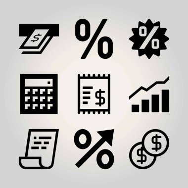 Teknoloji vektör Icon set. onay, sikke, hesap makinesi ve fatura