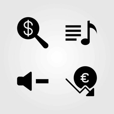 Düğmeleri Icons set vektör. dolar, çalma listesi ve birim
