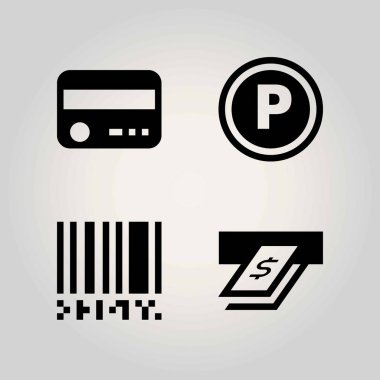 Teknoloji vektör Icon set. Otopark, barkod ve kredi kartı nakit
