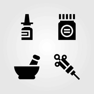 Tıp vektör simgeler kümesi. harç, şırınga ve tıp