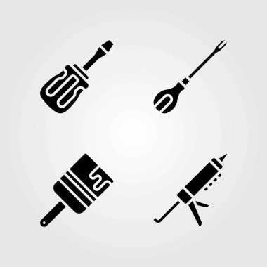 Araçlar Icons set vektör. fırça, tornavida ve dolgu macunu silah
