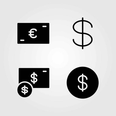 İşareti Icons set vektör. Euro, dolar para ve Doları