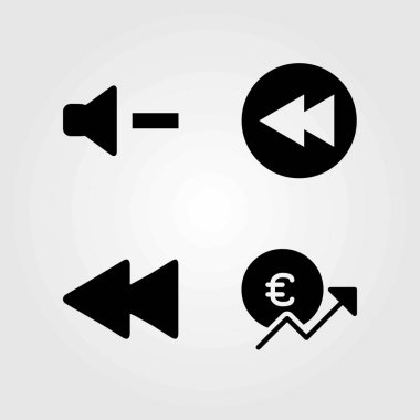 Düğmeleri Icons set vektör. birim, geri sarma ve euro