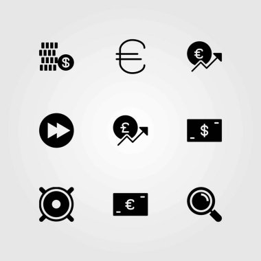 Düğmeleri Icons set vektör. bozuk para, Polonya Zlotisi ve hızlı ileri