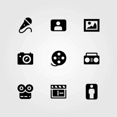 Multimedya vektör simgeler kümesi. filmi oynatın, seren ve fotoğraf kamera