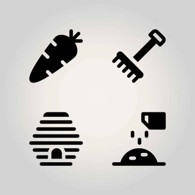 Tarım vektör Icon set. zemin, arı kovanı, gübre ve komisyon