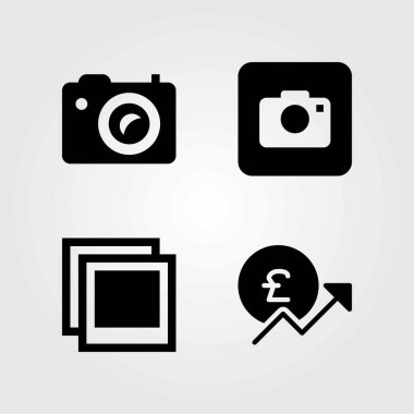 Düğmeleri Icons set vektör. Fotoğraf, Polonya Zlotisi ve fotoğraf makinesi