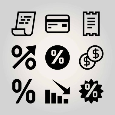 Teknoloji vektör Icon set. Fatura, madeni para, persentage ve kredi kartı