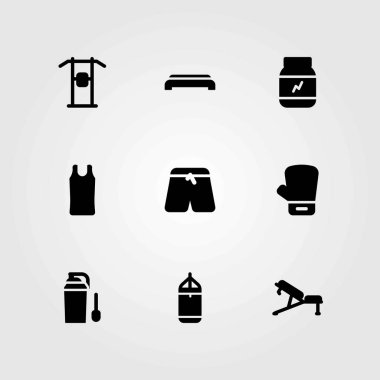 Fitness vektör simgeler kümesi. boks ve pantolon, çekin