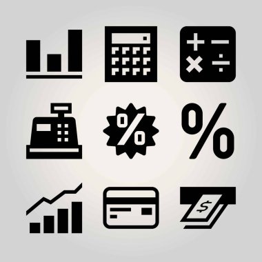 Teknoloji vektör Icon set. kredi kartı, hesap makinesi, atm ve persentage