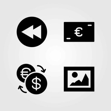 Düğmeleri Icons set vektör. Exchange, euro ve geri sarma