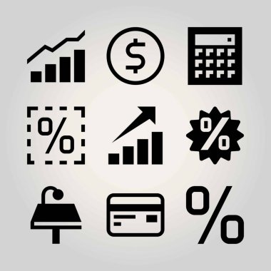 Teknoloji vektör Icon set. yüzde, Doları, kar ve para