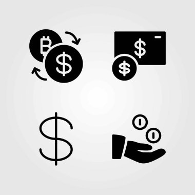 Banka vektör simgeler kümesi. dolar, Döviz ve para