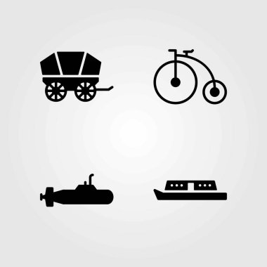 Taşıma vektör simgeler kümesi. gemi, denizaltı ve Bisiklet