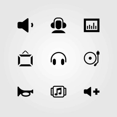 Multimedya vektör simgeler kümesi. trompet, hacim ve analytics