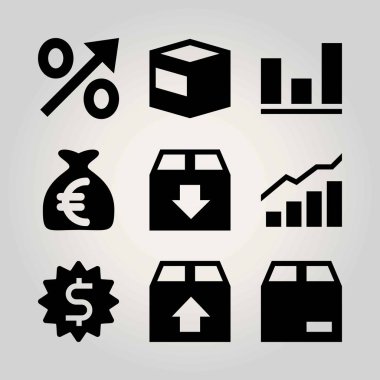Alışveriş vektör Icon set. dolar, analutics, yüzde ve paket