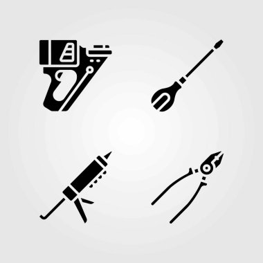 Araçlar Icons set vektör. dolgu macunu silah, pense ve tornavida
