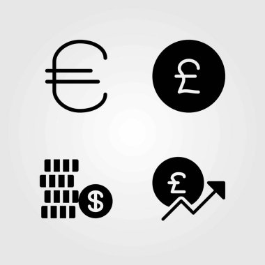 İşareti Icons set vektör. bozuk para, dolar ve euro