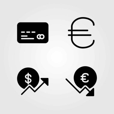 Banka vektör simgeler kümesi. para, kredi kartı ve euro