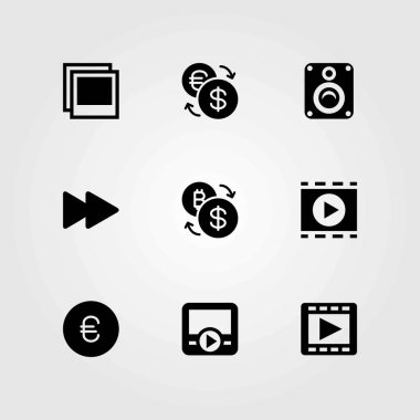 Düğmeleri Icons set vektör. Film oynatıcı, Hızlı ileri ve hoparlör