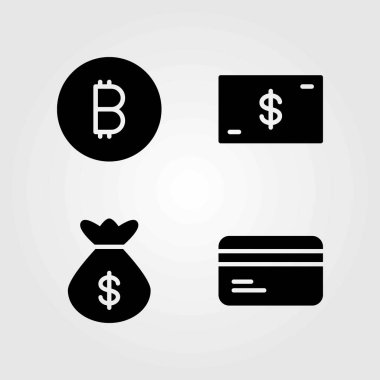 Banka vektör simgeler kümesi. kredi kartı, dolar ve para çantası