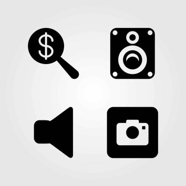 Düğmeleri Icons set vektör. dolar, fotoğraf makinesi ve hoparlör