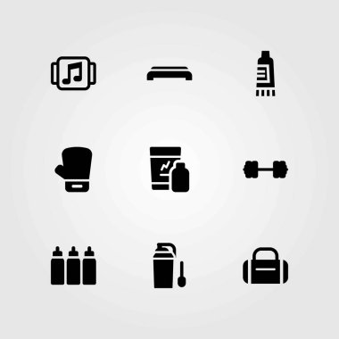 Fitness vektör simgeler kümesi. Mustafa, eldiven ve halter