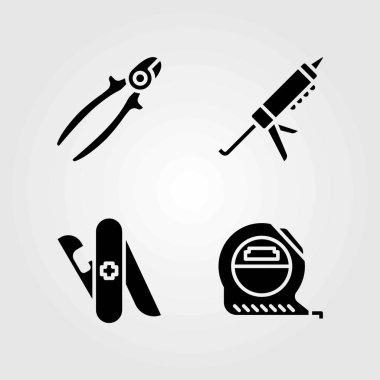 Araçlar Icons set vektör. ölçü birimi, mezura ve dolgu macunu silah